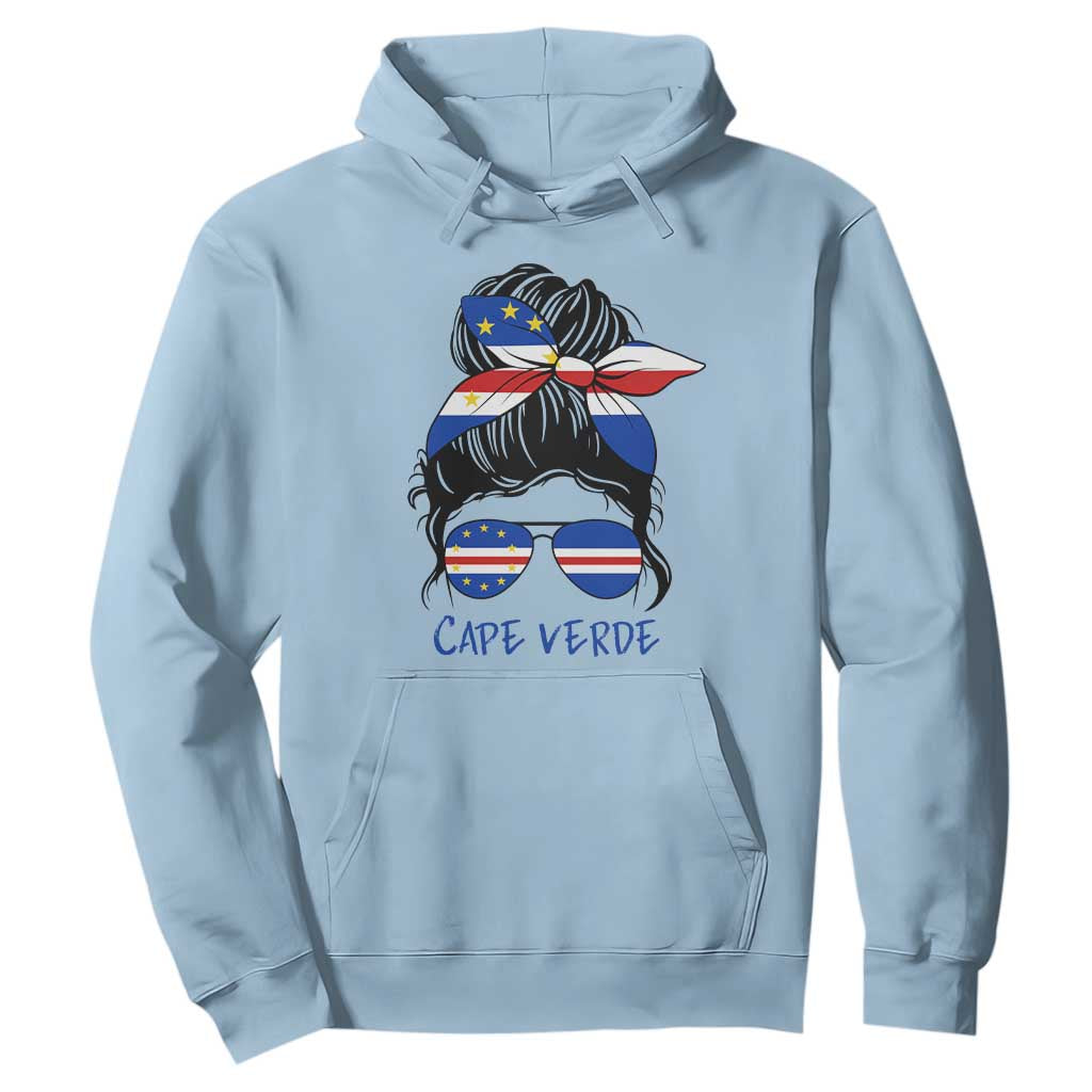 Cape Verde Messy Bun Girl Flag Sunglasses Graphic Hoodie Cabo Verde Women National Pride Gift