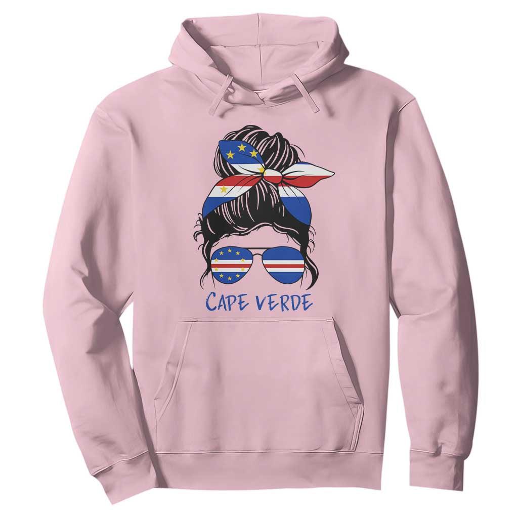 Cape Verde Messy Bun Girl Flag Sunglasses Graphic Hoodie Cabo Verde Women National Pride Gift