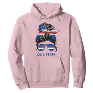 Cape Verde Messy Bun Girl Flag Sunglasses Graphic Hoodie Cabo Verde Women National Pride Gift