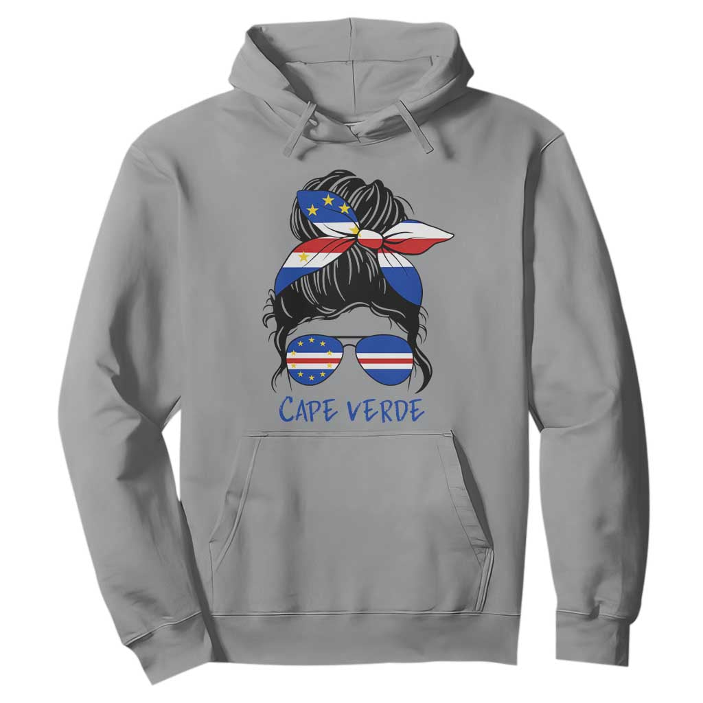 Cape Verde Messy Bun Girl Flag Sunglasses Graphic Hoodie Cabo Verde Women National Pride Gift