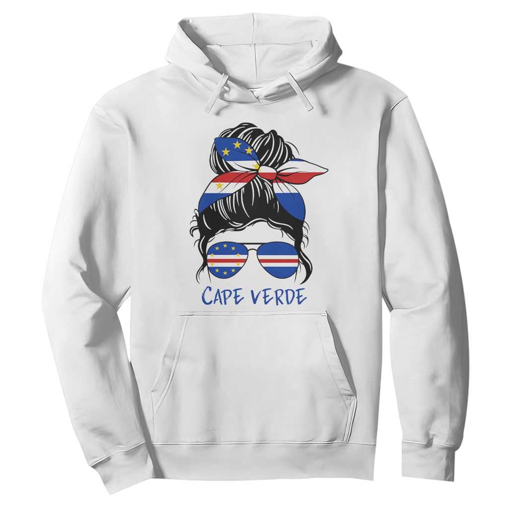 Cape Verde Messy Bun Girl Flag Sunglasses Graphic Hoodie Cabo Verde Women National Pride Gift