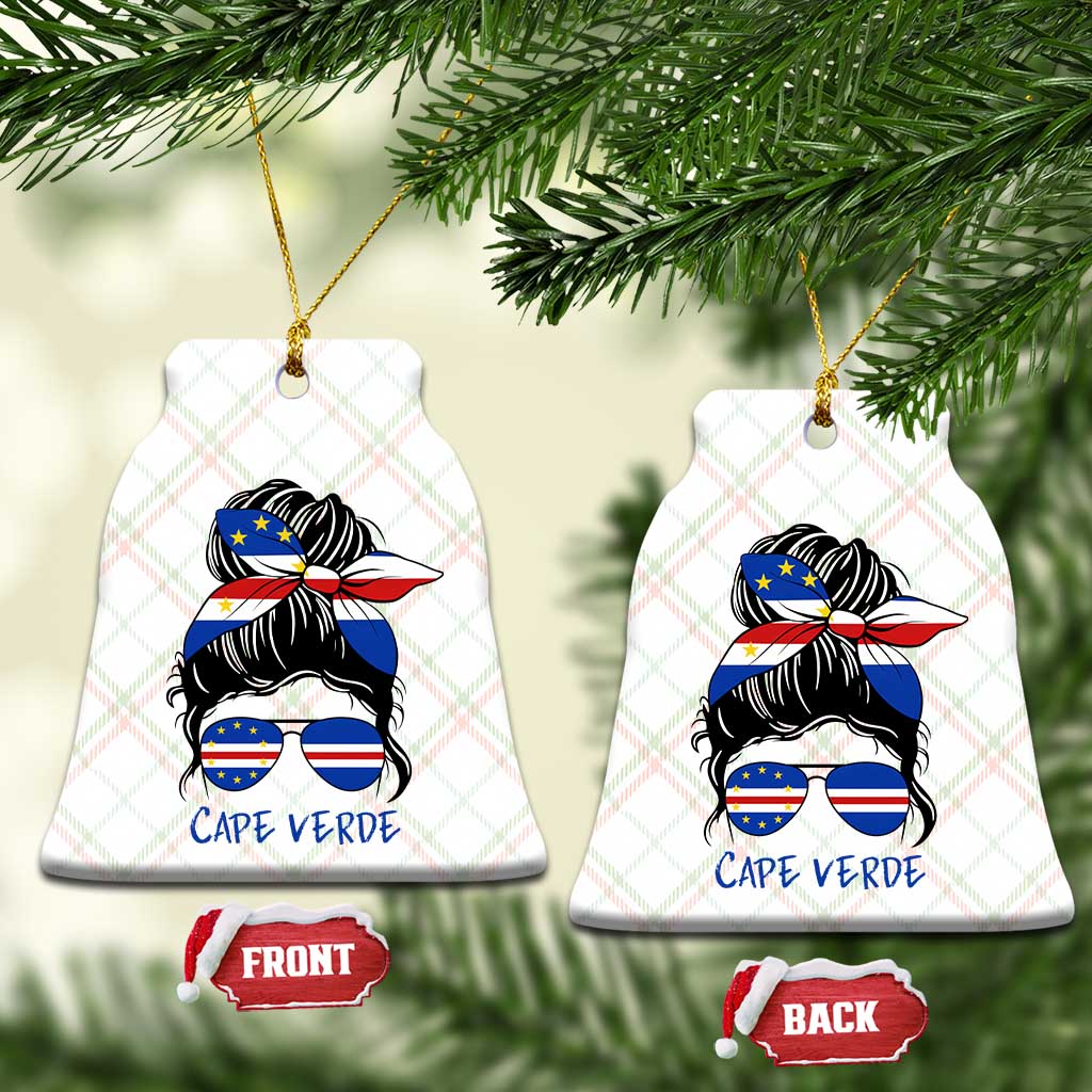 Cape Verde Messy Bun Girl Flag Sunglasses Graphic Ceramic Ornament Cabo Verde Women National Pride Gift