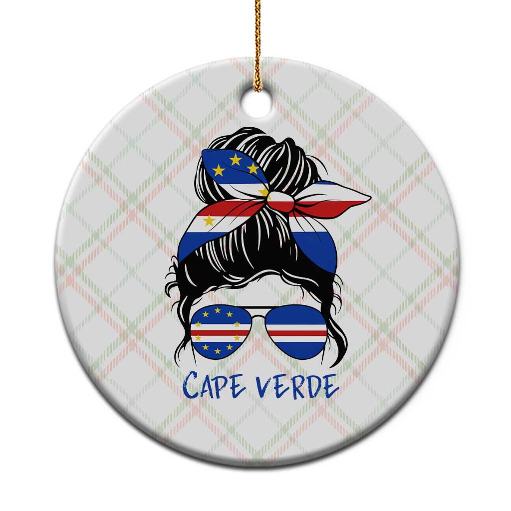 Cape Verde Messy Bun Girl Flag Sunglasses Graphic Ceramic Ornament Cabo Verde Women National Pride Gift