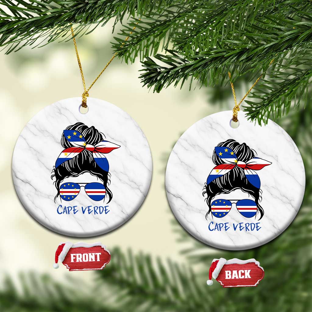 Cape Verde Messy Bun Girl Flag Sunglasses Graphic Ceramic Ornament Cabo Verde Women National Pride Gift