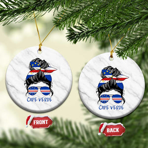 Cape Verde Messy Bun Girl Flag Sunglasses Graphic Ceramic Ornament Cabo Verde Women National Pride Gift