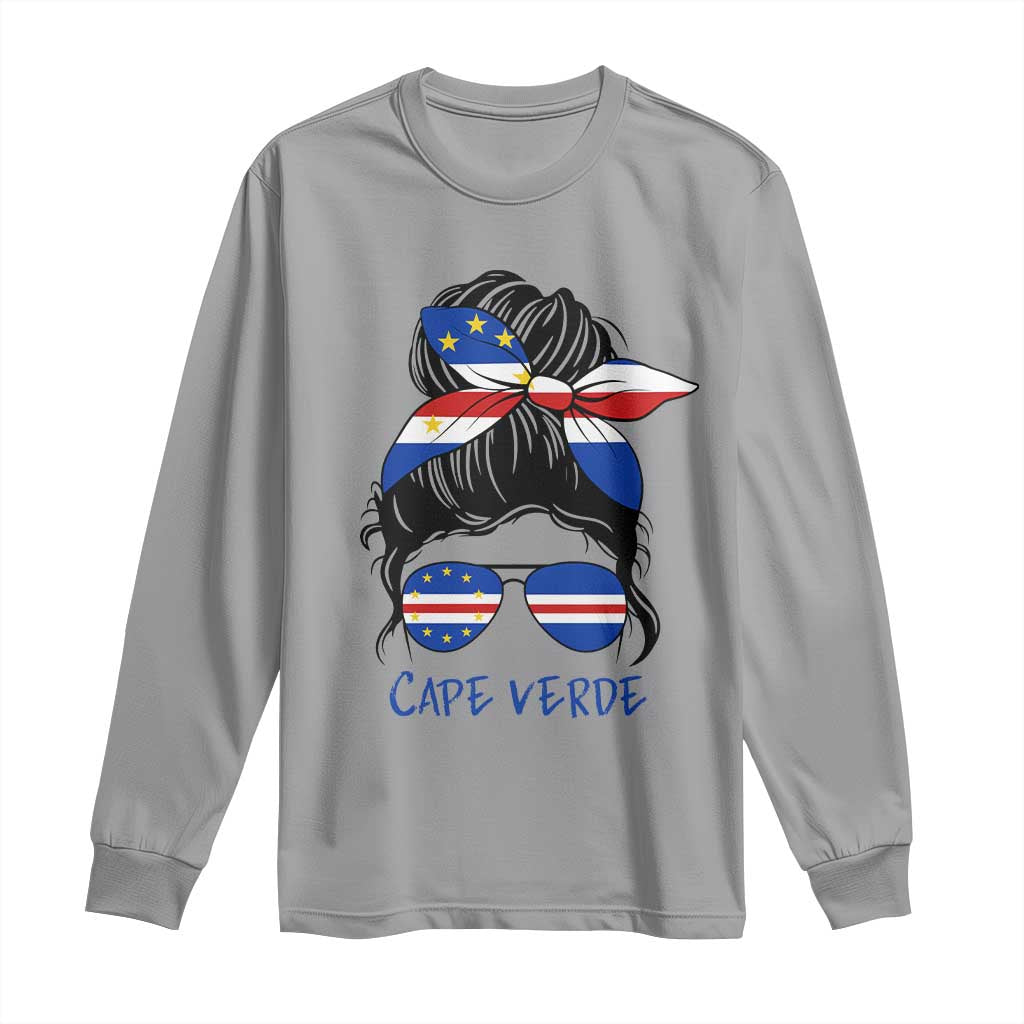 Cape Verde Messy Bun Girl Flag Sunglasses Graphic Long Sleeve Shirt Cabo Verde Women National Pride Gift