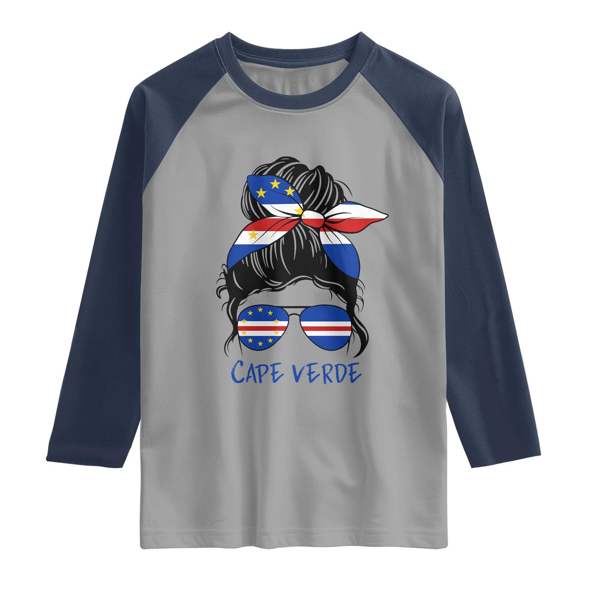 Cape Verde Messy Bun Girl Flag Sunglasses Graphic Raglan Shirt Cabo Verde Women National Pride Gift