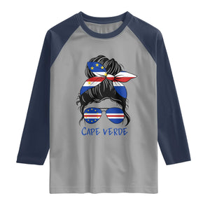 Cape Verde Messy Bun Girl Flag Sunglasses Graphic Raglan Shirt Cabo Verde Women National Pride Gift