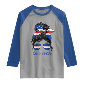 Cape Verde Messy Bun Girl Flag Sunglasses Graphic Raglan Shirt Cabo Verde Women National Pride Gift