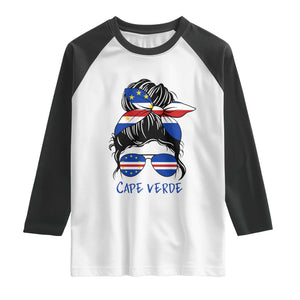Cape Verde Messy Bun Girl Flag Sunglasses Graphic Raglan Shirt Cabo Verde Women National Pride Gift