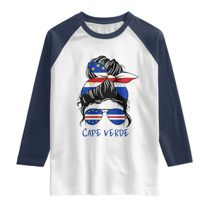 Cape Verde Messy Bun Girl Flag Sunglasses Graphic Raglan Shirt Cabo Verde Women National Pride Gift
