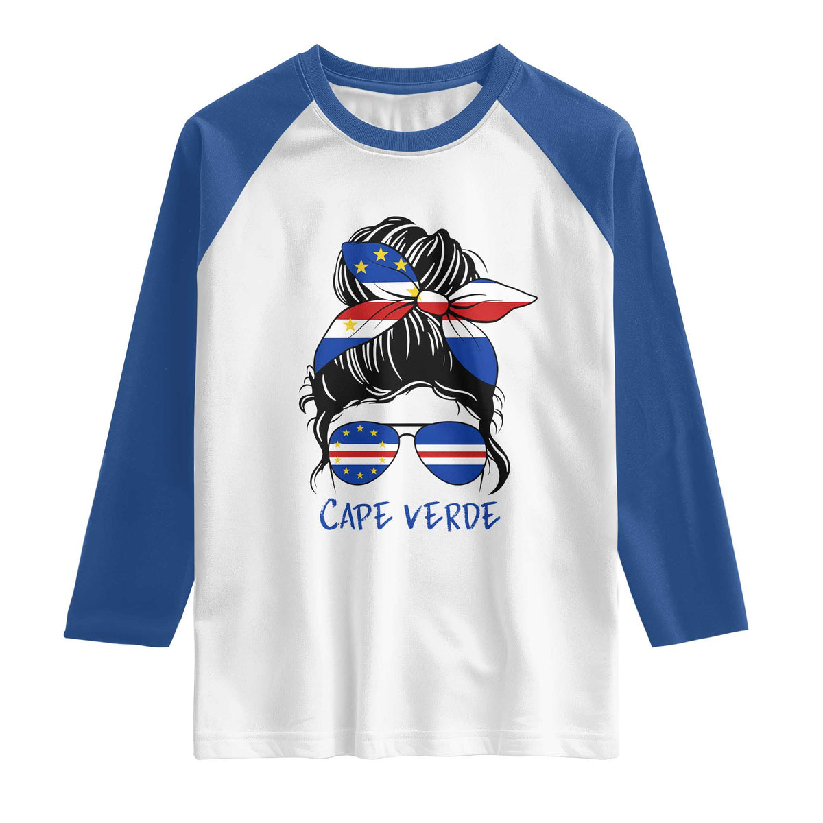 Cape Verde Messy Bun Girl Flag Sunglasses Graphic Raglan Shirt Cabo Verde Women National Pride Gift
