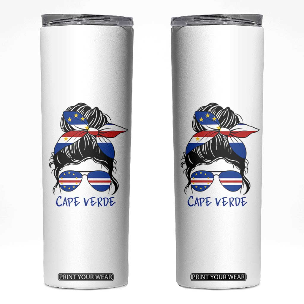 Cape Verde Messy Bun Girl Flag Sunglasses Graphic Skinny Tumbler Cabo Verde Women National Pride Gift