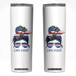 Cape Verde Messy Bun Girl Flag Sunglasses Graphic Skinny Tumbler Cabo Verde Women National Pride Gift