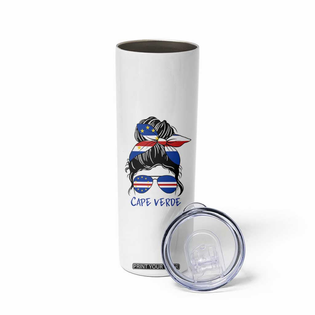 Cape Verde Messy Bun Girl Flag Sunglasses Graphic Skinny Tumbler Cabo Verde Women National Pride Gift