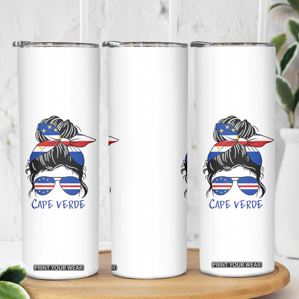Cape Verde Messy Bun Girl Flag Sunglasses Graphic Skinny Tumbler Cabo Verde Women National Pride Gift
