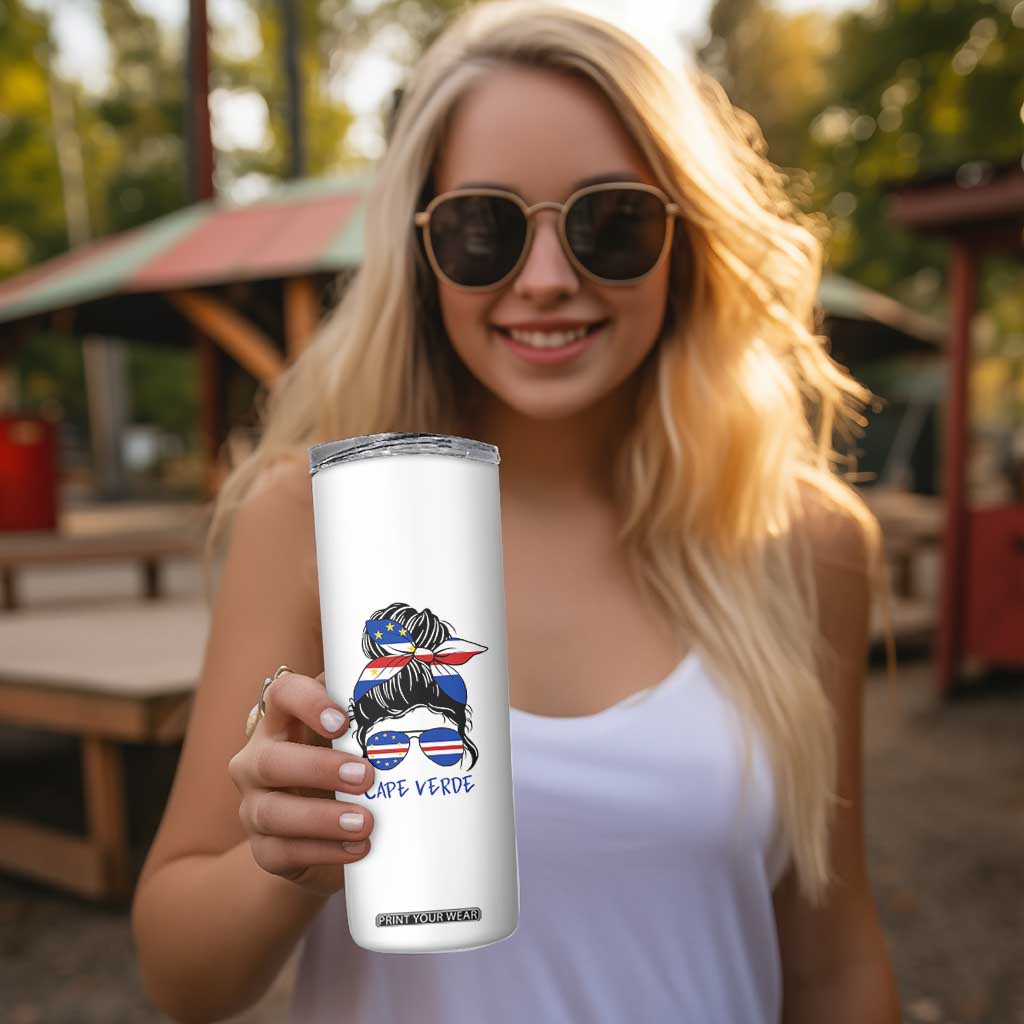 Cape Verde Messy Bun Girl Flag Sunglasses Graphic Skinny Tumbler Cabo Verde Women National Pride Gift