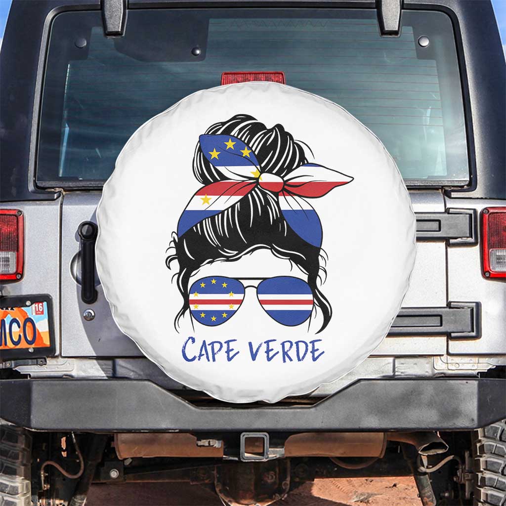 Cape Verde Messy Bun Girl Flag Sunglasses Graphic Spare Tire Cover Cabo Verde Women National Pride Gift TS02 No hole White Print Your Wear