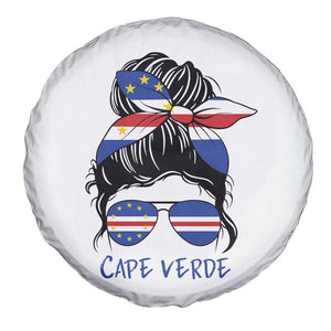 Cape Verde Messy Bun Girl Flag Sunglasses Graphic Spare Tire Cover Cabo Verde Women National Pride Gift