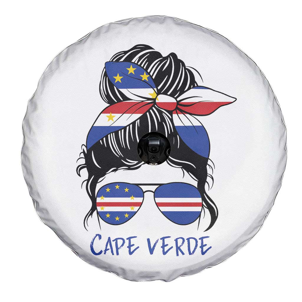 Cape Verde Messy Bun Girl Flag Sunglasses Graphic Spare Tire Cover Cabo Verde Women National Pride Gift