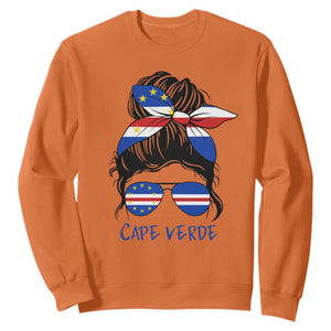 Cape Verde Messy Bun Girl Flag Sunglasses Graphic Sweatshirt Cabo Verde Women National Pride Gift