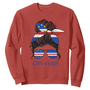 Cape Verde Messy Bun Girl Flag Sunglasses Graphic Sweatshirt Cabo Verde Women National Pride Gift