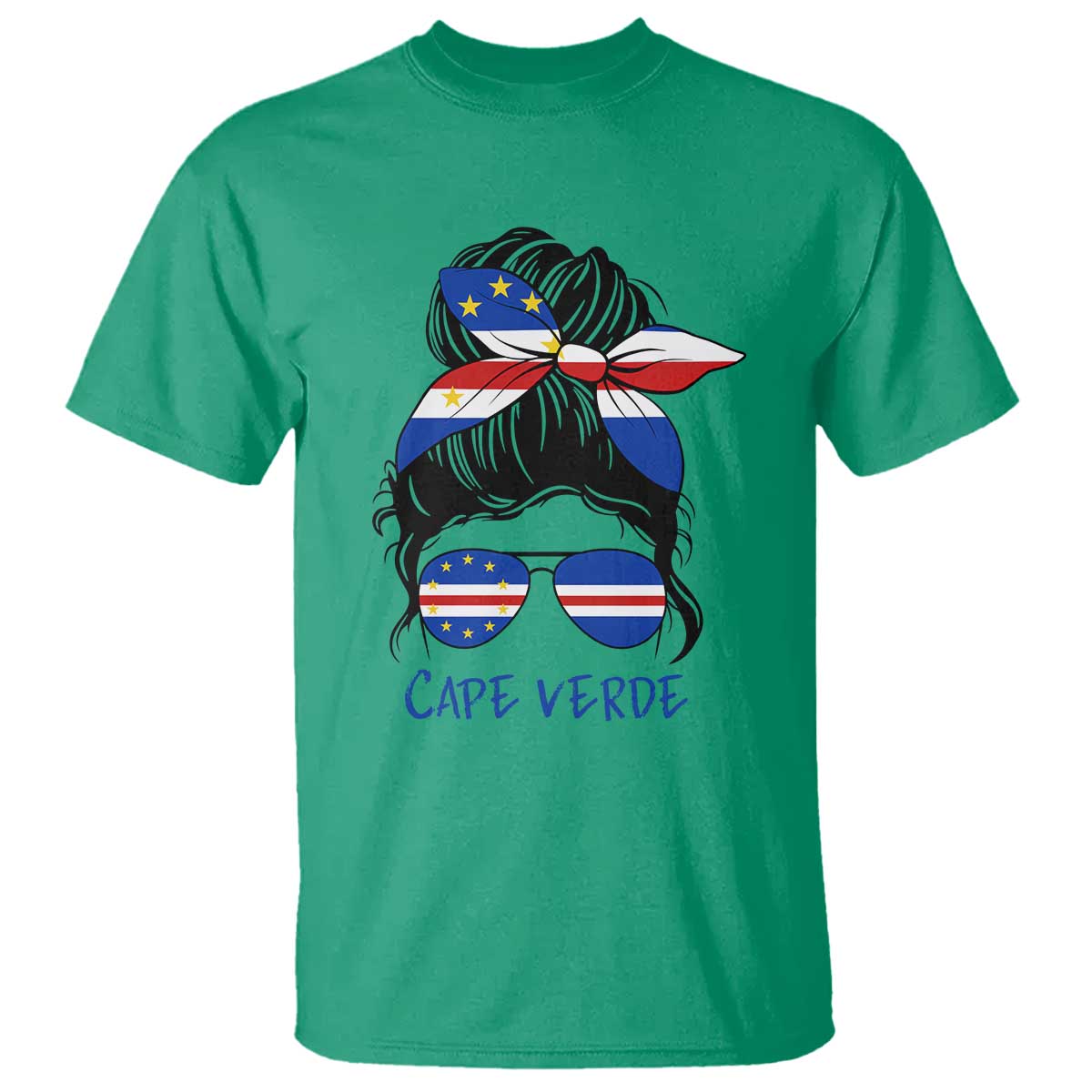 Cape Verde Messy Bun Girl Flag Sunglasses Graphic T Shirt Cabo Verde Women National Pride Gift
