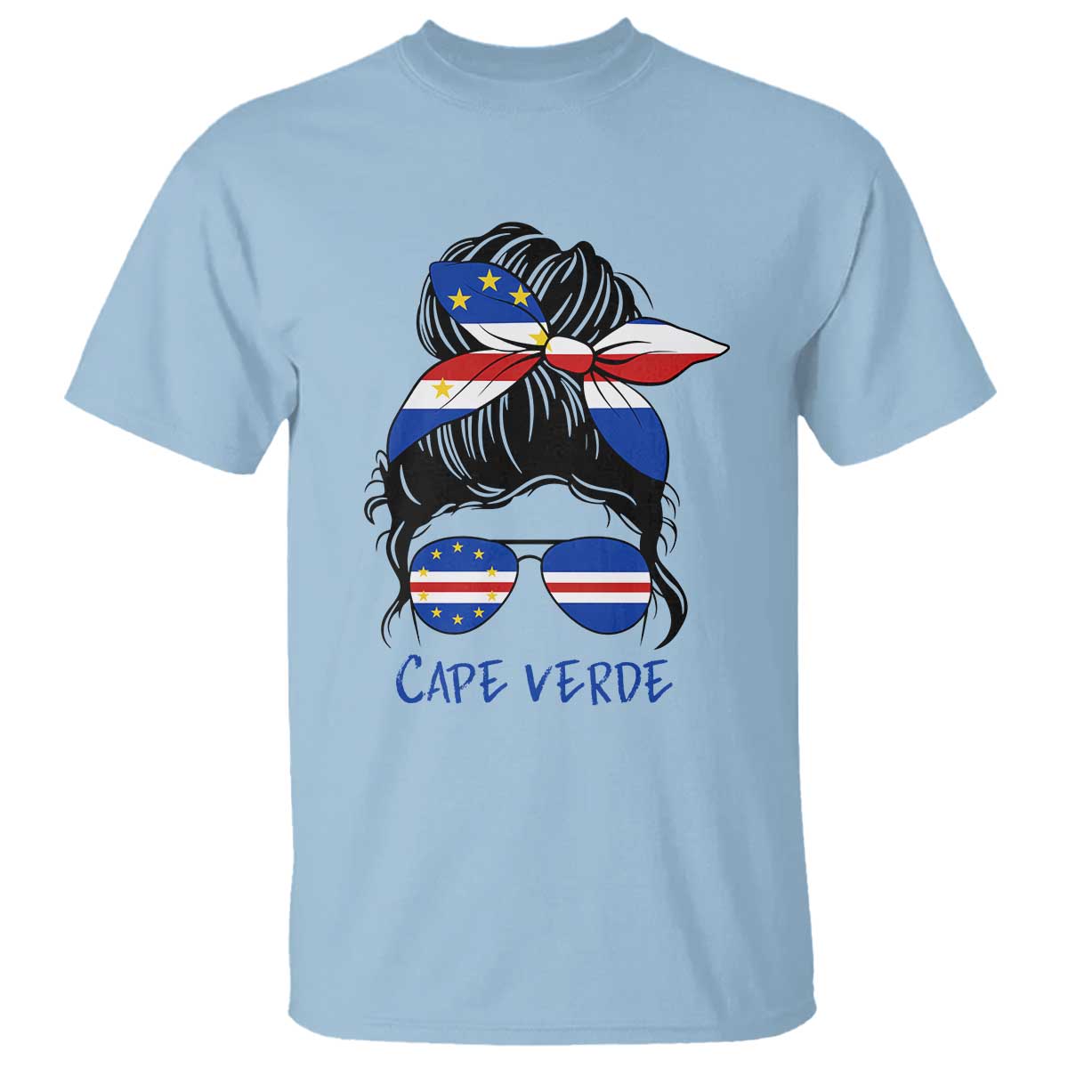 Cape Verde Messy Bun Girl Flag Sunglasses Graphic T Shirt Cabo Verde Women National Pride Gift