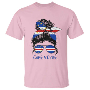 Cape Verde Messy Bun Girl Flag Sunglasses Graphic T Shirt Cabo Verde Women National Pride Gift