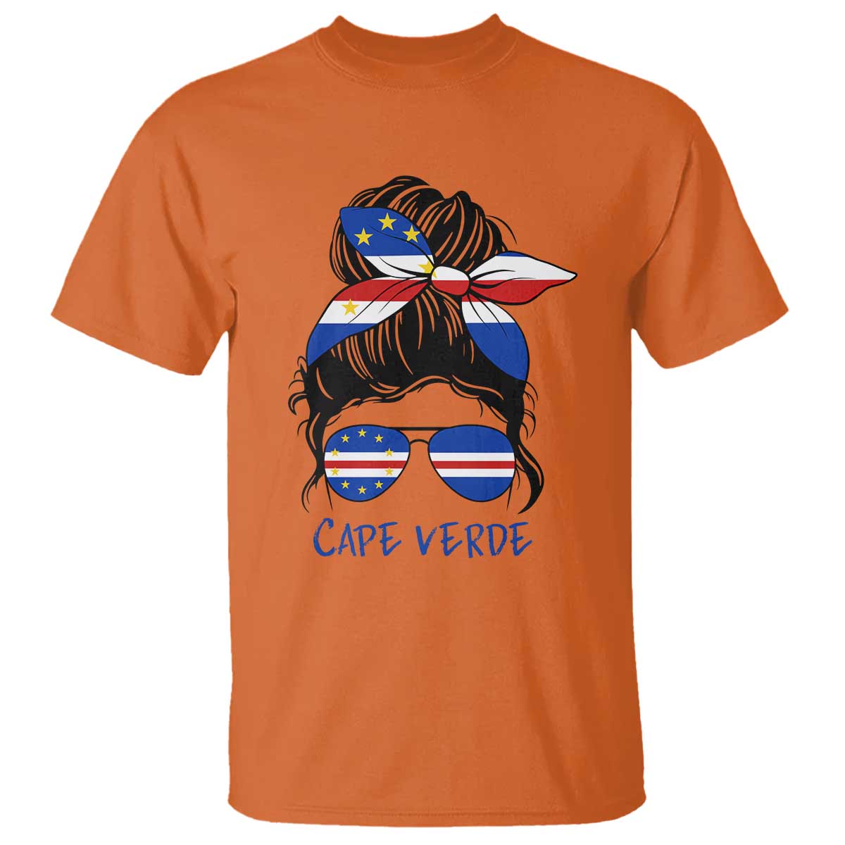 Cape Verde Messy Bun Girl Flag Sunglasses Graphic T Shirt Cabo Verde Women National Pride Gift