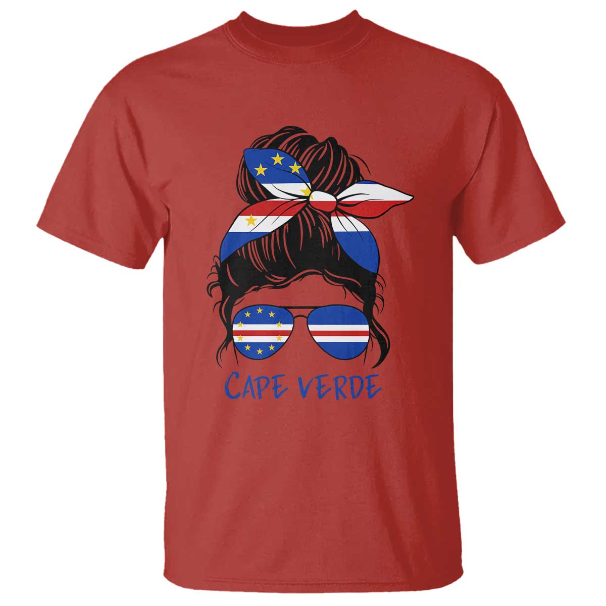 Cape Verde Messy Bun Girl Flag Sunglasses Graphic T Shirt Cabo Verde Women National Pride Gift