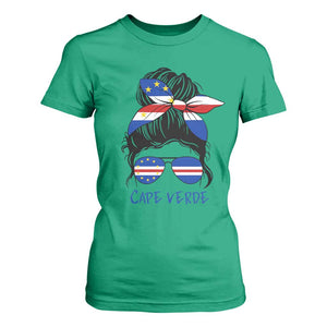 Cape Verde Messy Bun Girl Flag Sunglasses Graphic T Shirt For Women Cabo Verde Women National Pride Gift