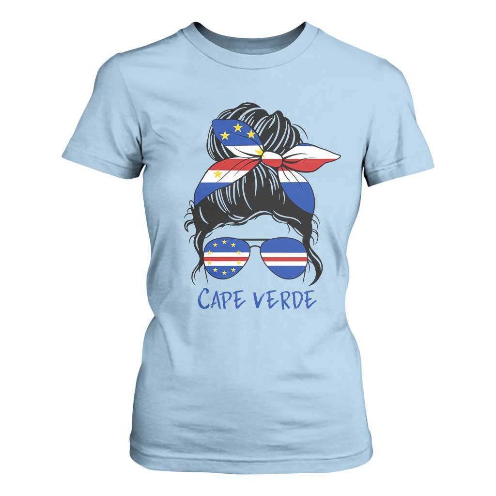 Cape Verde Messy Bun Girl Flag Sunglasses Graphic T Shirt For Women Cabo Verde Women National Pride Gift