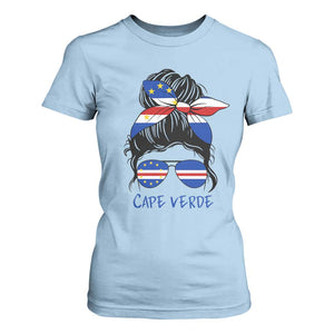 Cape Verde Messy Bun Girl Flag Sunglasses Graphic T Shirt For Women Cabo Verde Women National Pride Gift