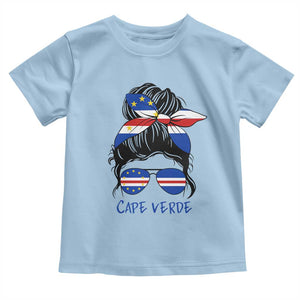 Cape Verde Messy Bun Girl Flag Sunglasses Graphic Toddler T Shirt Cabo Verde Women National Pride Gift