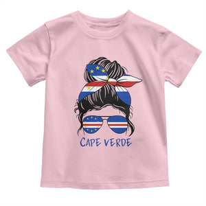 Cape Verde Messy Bun Girl Flag Sunglasses Graphic Toddler T Shirt Cabo Verde Women National Pride Gift