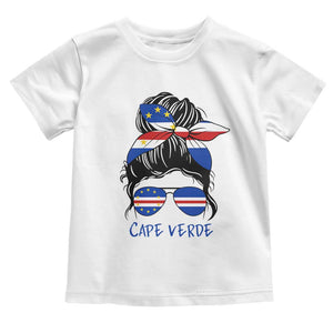 Cape Verde Messy Bun Girl Flag Sunglasses Graphic Toddler T Shirt Cabo Verde Women National Pride Gift