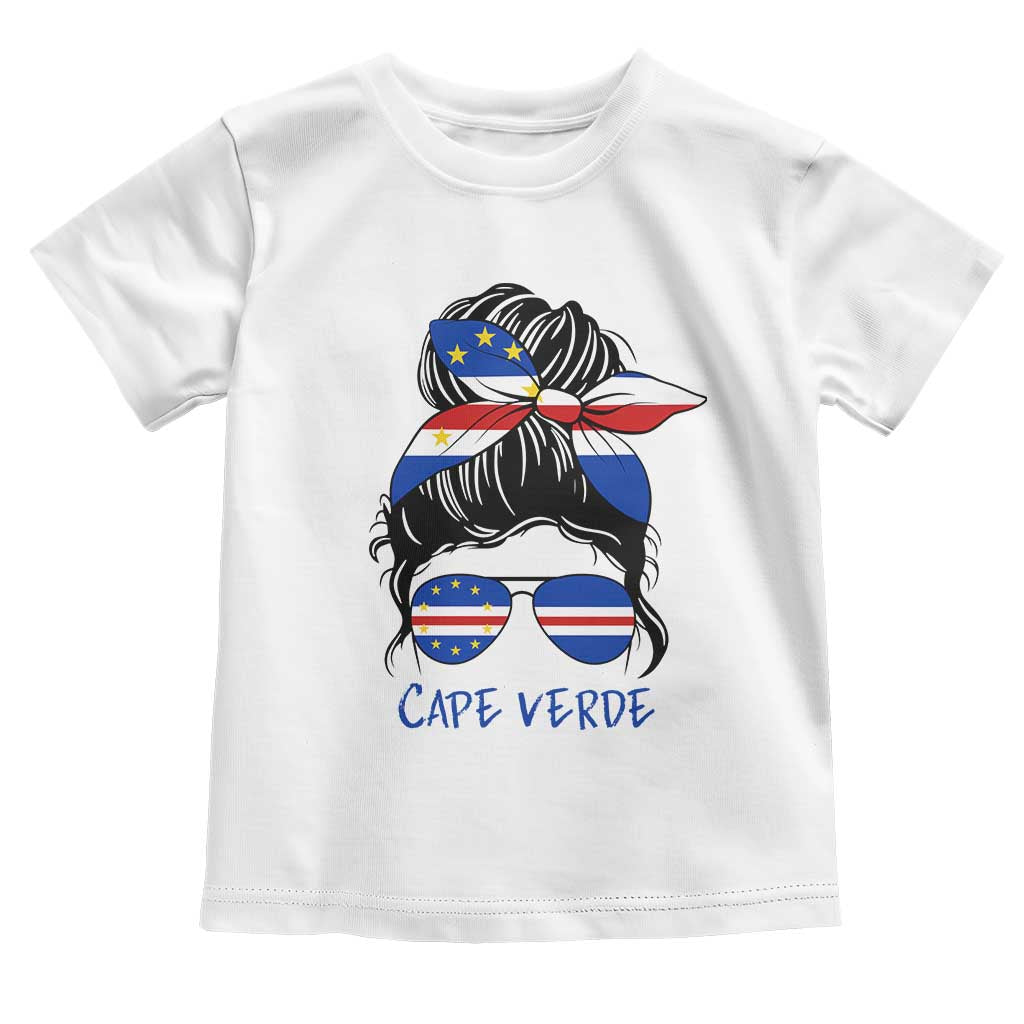Cape Verde Messy Bun Girl Flag Sunglasses Graphic Toddler T Shirt Cabo Verde Women National Pride Gift TS02 White Print Your Wear