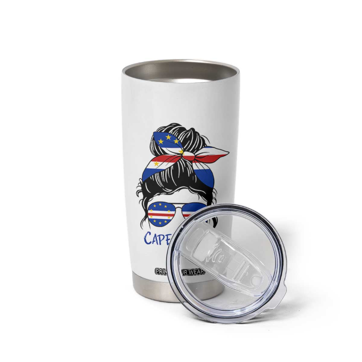 Cape Verde Messy Bun Girl Flag Sunglasses Graphic Tumbler Cup Cabo Verde Women National Pride Gift