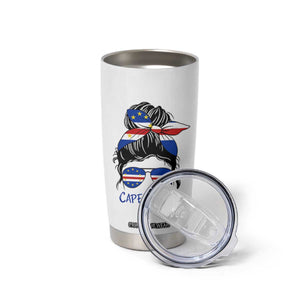 Cape Verde Messy Bun Girl Flag Sunglasses Graphic Tumbler Cup Cabo Verde Women National Pride Gift