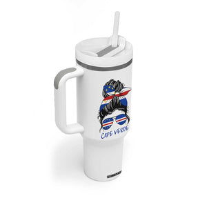 Cape Verde Messy Bun Girl Flag Sunglasses Graphic Tumbler With Handle Cabo Verde Women National Pride Gift