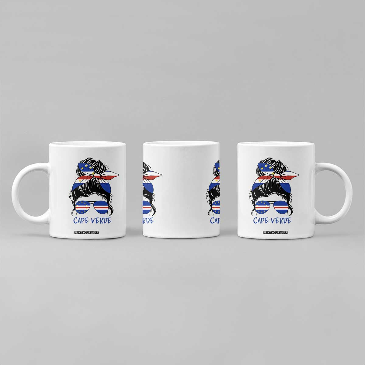 Cape Verde Messy Bun Girl Flag Sunglasses Graphic Coffee Mug Cabo Verde Women National Pride Gift