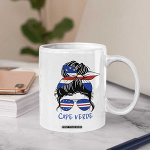 Cape Verde Messy Bun Girl Flag Sunglasses Graphic Coffee Mug Cabo Verde Women National Pride Gift