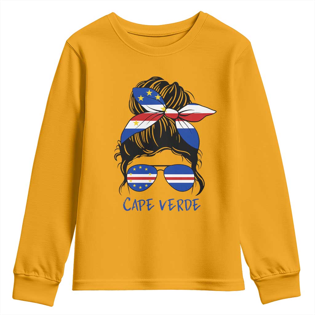 Cape Verde Messy Bun Girl Flag Sunglasses Graphic Youth Sweatshirt Cabo Verde Women National Pride Gift