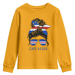 Cape Verde Messy Bun Girl Flag Sunglasses Graphic Youth Sweatshirt Cabo Verde Women National Pride Gift