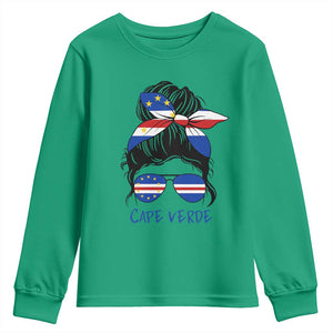 Cape Verde Messy Bun Girl Flag Sunglasses Graphic Youth Sweatshirt Cabo Verde Women National Pride Gift