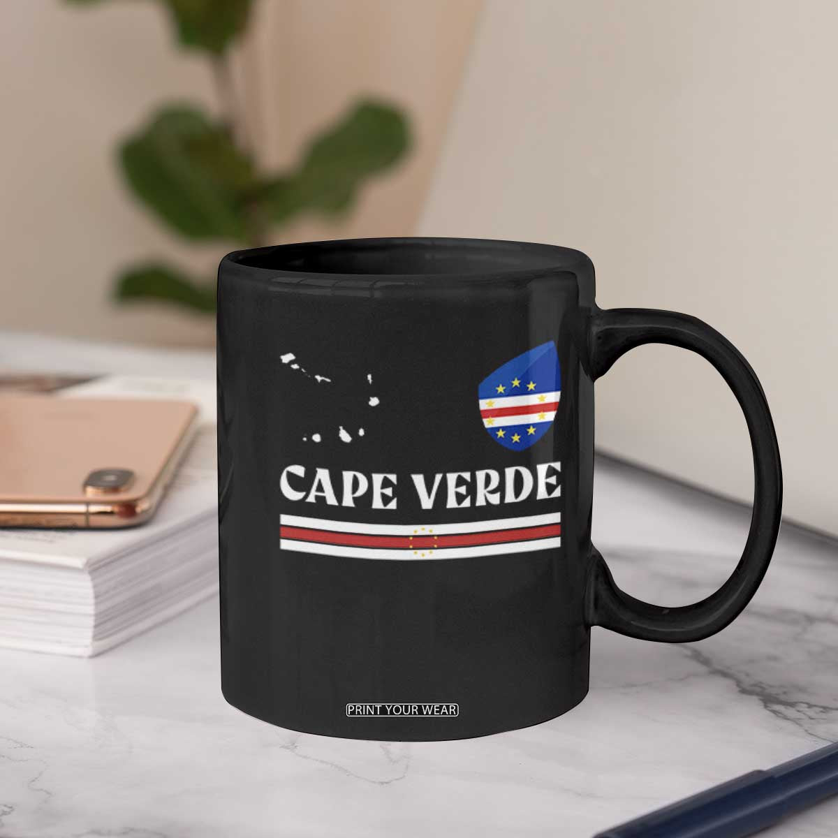 Cape Verde Country Map Shield Emblem Coffee Mug Cabo Verde Roots National Pride Gift