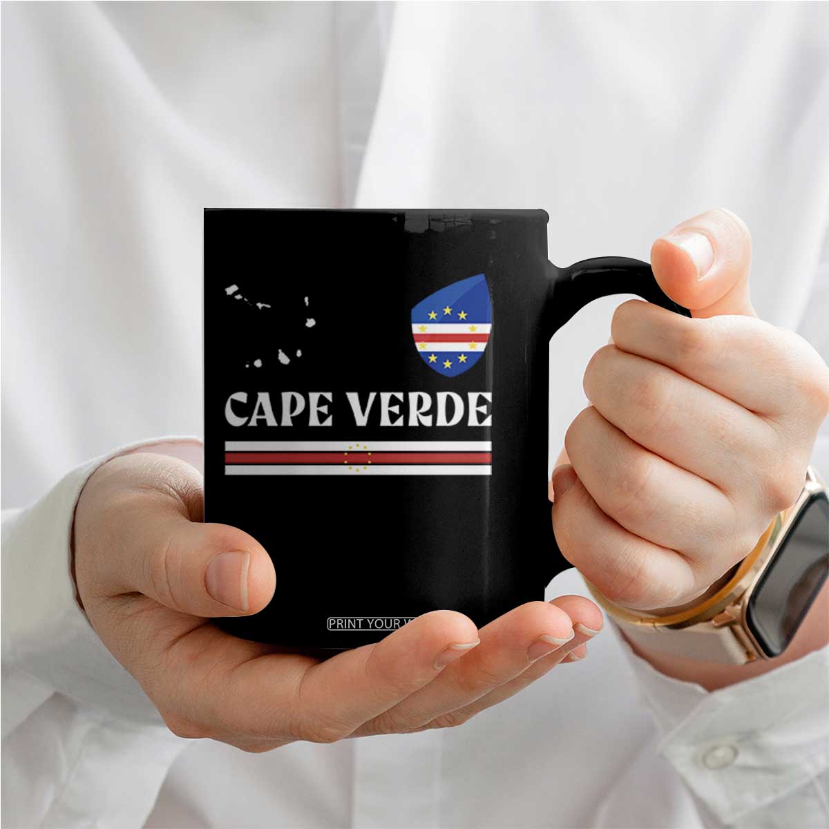 Cape Verde Country Map Shield Emblem Coffee Mug Cabo Verde Roots National Pride Gift