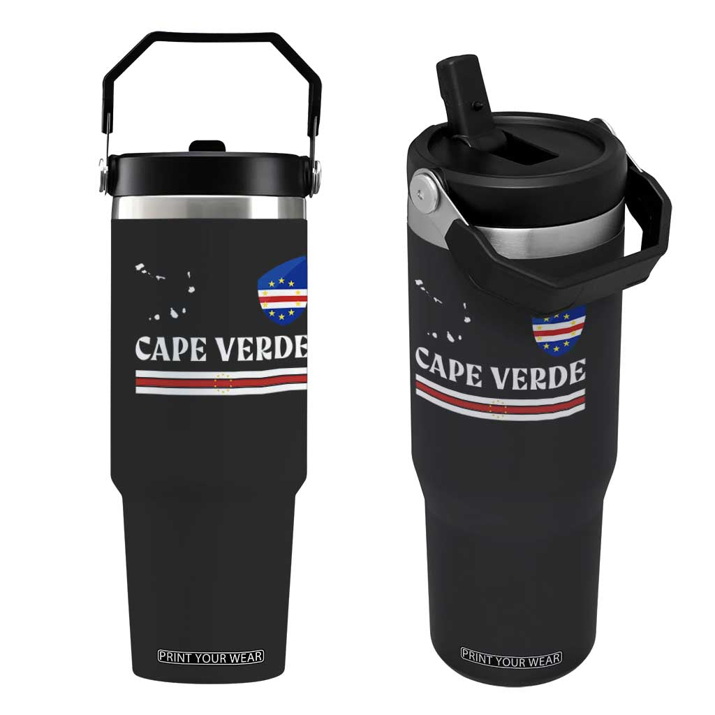 Cape Verde Country Map Shield Emblem Flip Straw Tumbler Cabo Verde Roots National Pride Gift