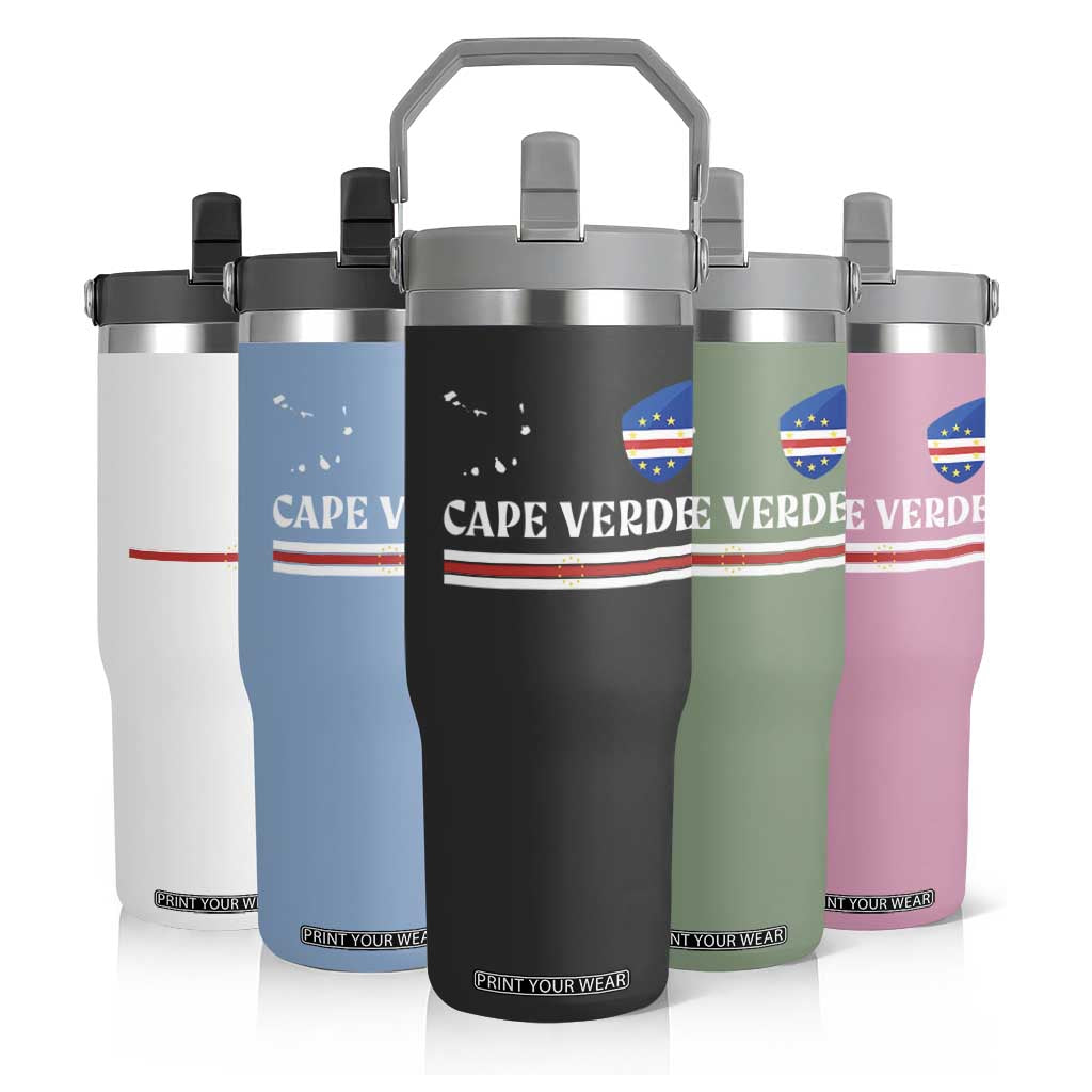 Cape Verde Country Map Shield Emblem Flip Straw Tumbler Cabo Verde Roots National Pride Gift